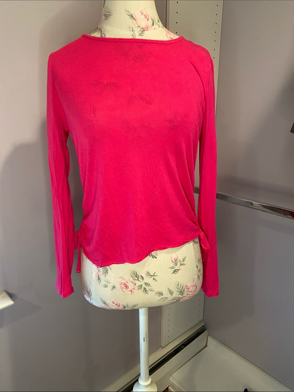 Girls' Hot Pink Long-Sleeve Side-Tie Tee